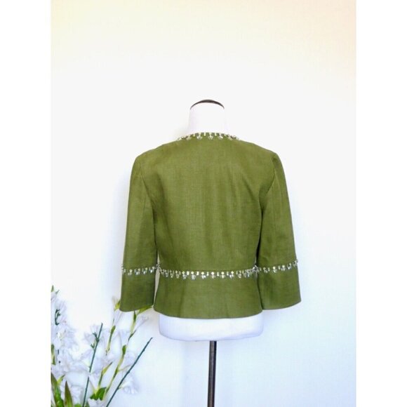 NEW! TORY BURCH Avery Hills Embellished Jacket Linen Blend Green SZ 4 - Picture 13 of 16